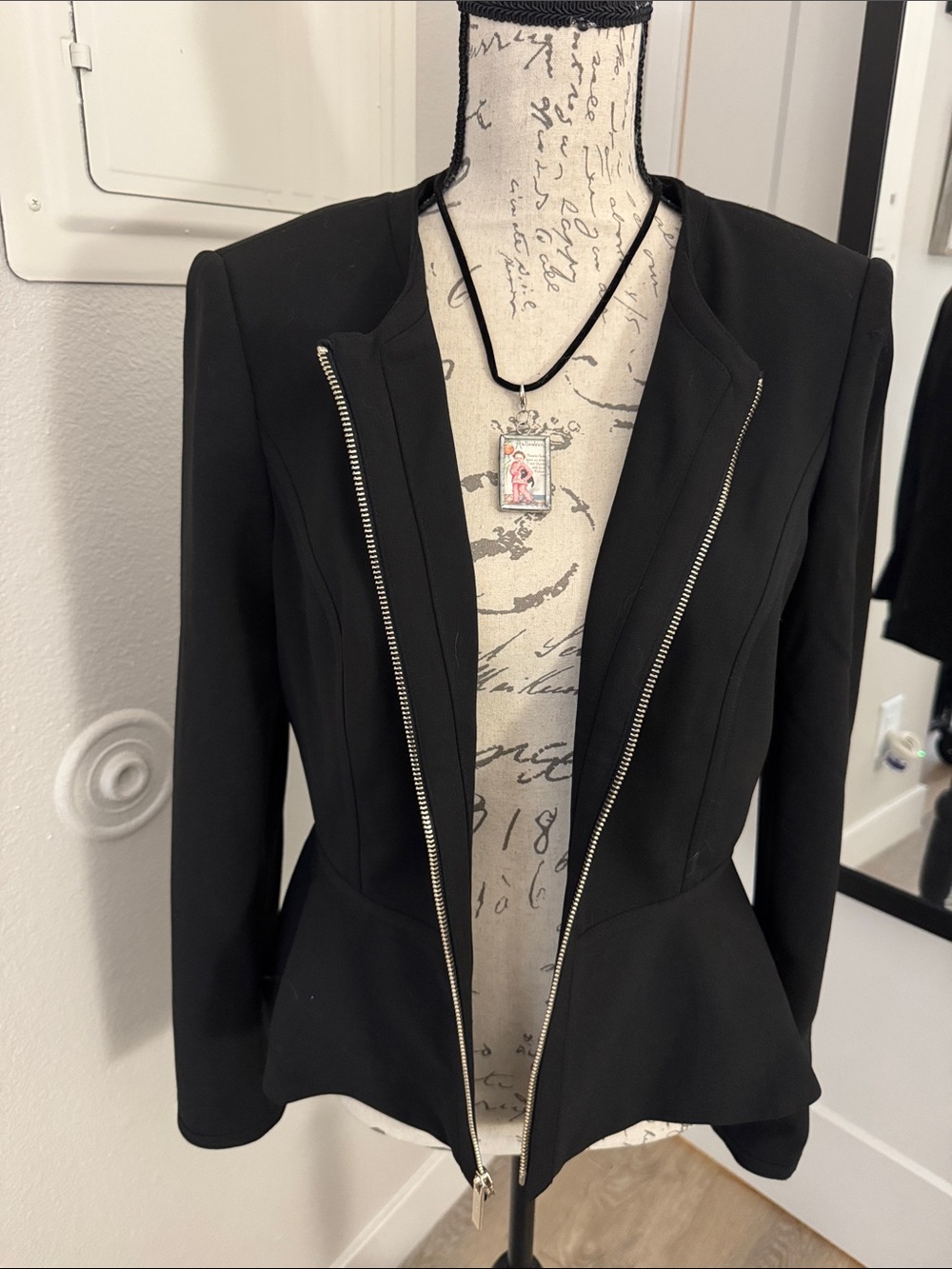 DKNYC Black Zip-Front Peplum Blazer